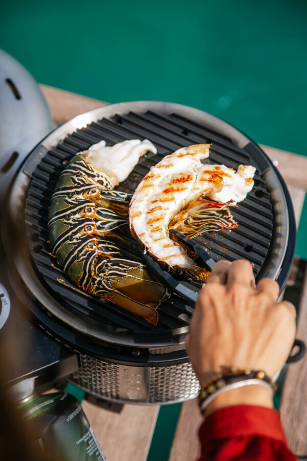 Vis grillen tijdens het varen